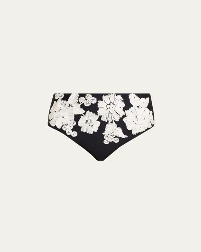 Simkhai Francie Floral High-waist Bikini Bottoms In Black