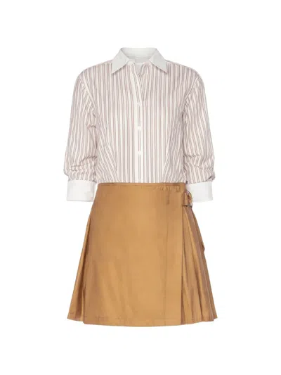 Simkhai Frankie Combo Striped Shirt Mini Dress In Sand Stripe In Multi
