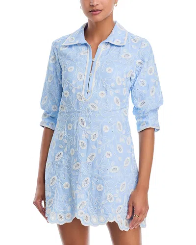 Simkhai Freya Embroidered Linen Mini Dress In Blue