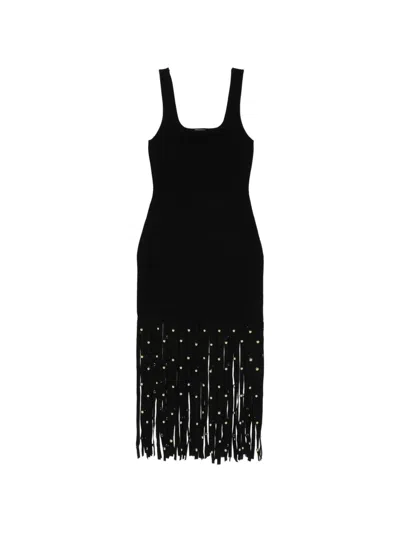 Simkhai Romelia Embellished Fringed Stretch-knit Midi Dress In Black