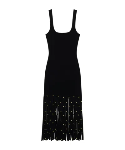 Simkhai Romelia Embellished Fringed Stretch-knit Midi Dress In Black