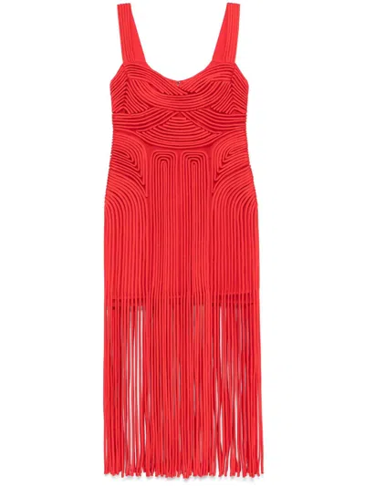 Simkhai Women's Darby Embroidered Fringe Midi Dress In Red