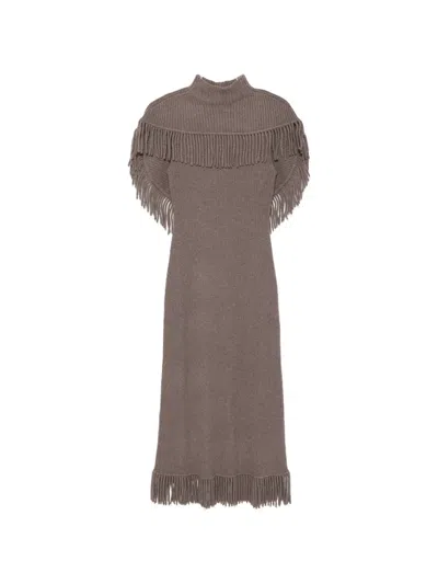 Simkhai Fringe-trim Ribbed-knit Dress In Brown