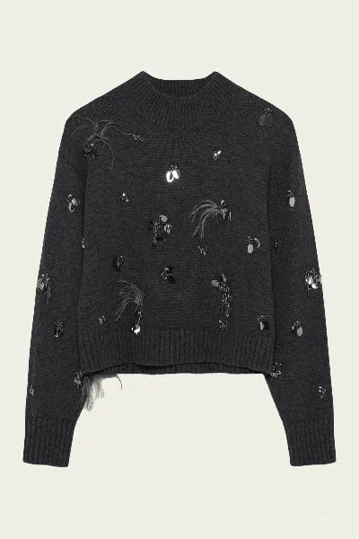 Simkhai Gabriette Embellished Sweater In Charcoal In Gray