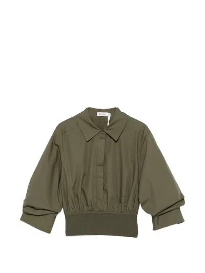 Simkhai Gathered-sleeve Cropped Shirt In Gray