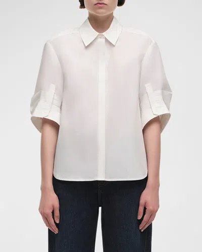 SIMKHAI GEMMA 3/4-SLEEVE POPLIN BUTTON-FRONT SHIRT