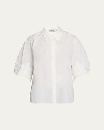 SIMKHAI GEMMA 3/4-SLEEVE POPLIN BUTTON-FRONT SHIRT