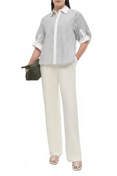 Simkhai Gemma Three Quarter Sleeve Shirt In Gray Strp In Multi