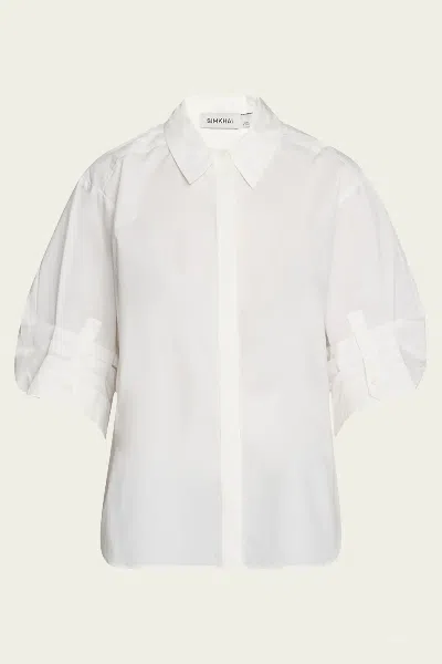 Simkhai Gemma Three Quarter Sleeve Shirt In White