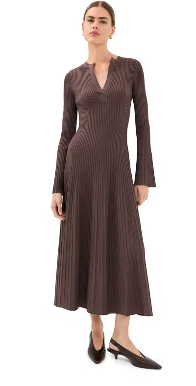 Simkhai Genna Ribbed Woven Midi Dress In Brown