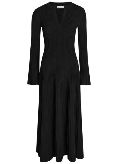 Simkhai Ribbed-knit Long-sleeve Dress In Black