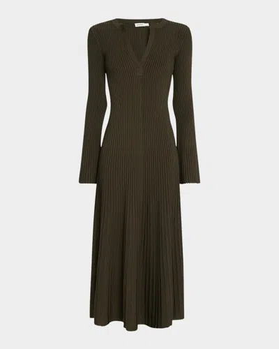 Simkhai Genna Ribbed Long-sleeve Midi Dress In Moss