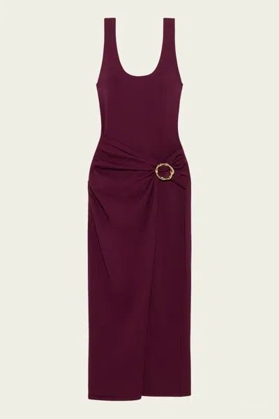 Simkhai Genne Draped Knit Midi Dress In Fig In Brown