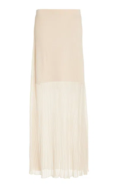 Simkhai Gennie Sheer Knit-plissé Maxi Skirt In Off-white