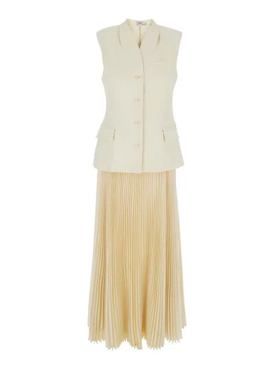 SIMKHAI GEORGINA WHITE LONG DRESS WITH SLEEVELESS VEST IN VISCOSE BLEND STRETCH WOMAN
