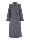 Simkhai Gianni Grey Coat With Classic Lapels And Rhinestone Details In Wool Blend Woman In Gray