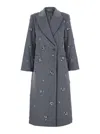 Simkhai Gianni Grey Coat With Classic Lapels And Rhinestone Details In Wool Blend Woman In Gray
