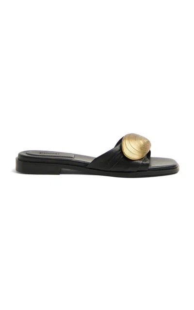 Simkhai Gigi Oyster Leather Flat Slide In Black