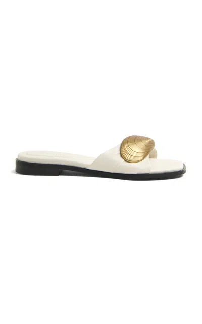 Simkhai Gigi Oyster Leather Flat Slide In White