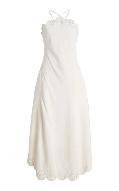 Simkhai Gillian Embroidered Linen-blend Midi Dress In White