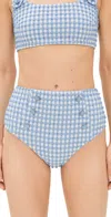 Simkhai Ginger Button Front High Waisted Bikini Bottoms Blue Hydrangea Gingham In Blue Hydrangea Gingham
