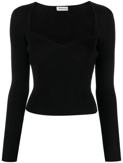 Simkhai Giuliana Rib Sweetheart Sweater In Black