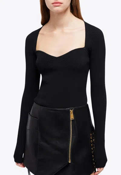 Simkhai Giuliana Sweetheart-neck Knit Top In Black