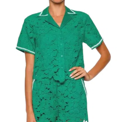 Simkhai Glenn Lace Camp Shirt In Kelly Green