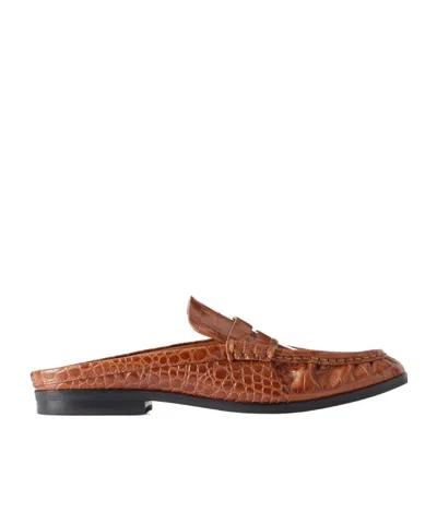Simkhai Glossy Crocodile Embossed Leather Slip-on Shoes In Brown