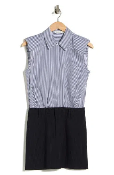 Simkhai Graham Stripe Sleeveless Mixed Media Minidress In Blue