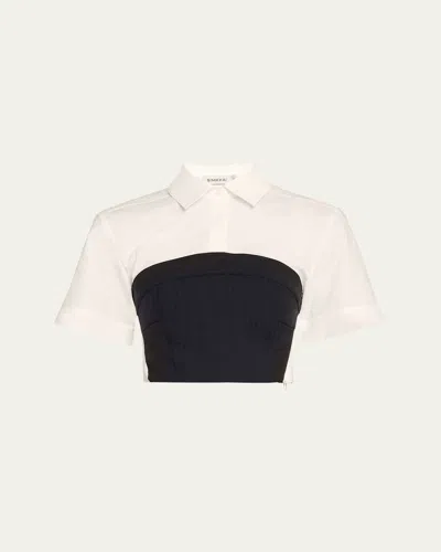 Simkhai Granger Short-sleeve Combo Top In Midnight Pinstripe Multi