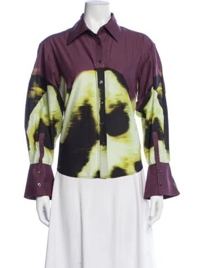 Pre-owned Simkhai Graphic Print Long Sleeve Button-up Top In Purple