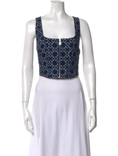 Pre-owned Simkhai Graphic Print Square Neckline Crop Top In Black
