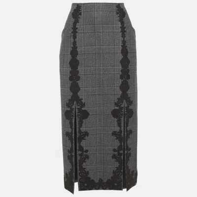Pre-owned Simkhai Grey Check Wool Lace Applique Midi Skirt S In Gray