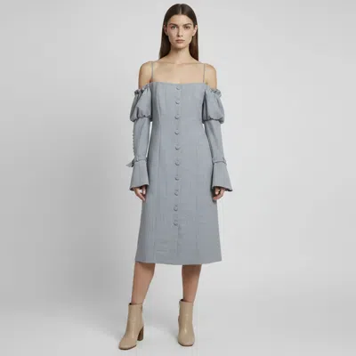 Pre-owned Simkhai Grey Wool Blend Off Shoulder Puff Sleeve Dress L In Gray