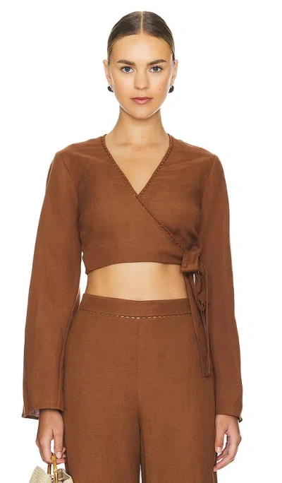 Simkhai Hailey Wrap Crop Top In Brown
