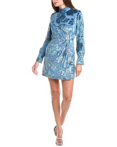 Simkhai Halen Draped Mock Neck Mini Dress In Blue