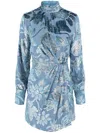 Simkhai Halen Draped Mock Neck Mini Dress In Blue