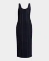 Simkhai Hallie Sleeveless Topstitched Denim Midi Dress In Black