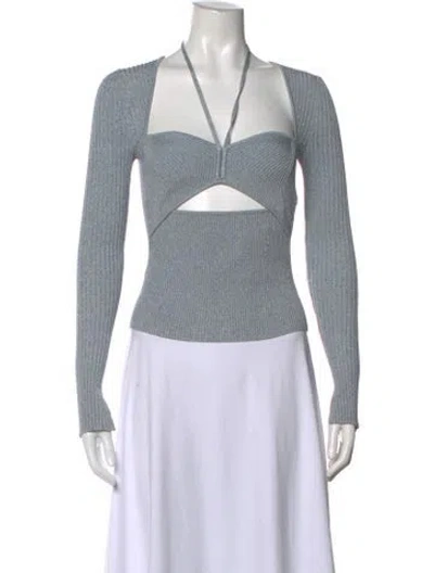 Pre-owned Simkhai Halterneck Long Sleeve Crop Top In Blue