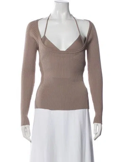 Pre-owned Simkhai Halterneck Long Sleeve Top In Neutral