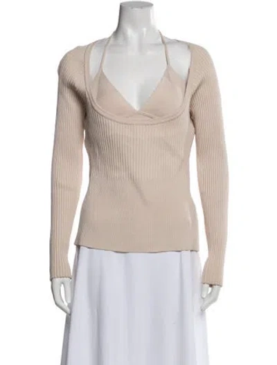 Pre-owned Simkhai Halterneck Long Sleeve Top In Neutrals