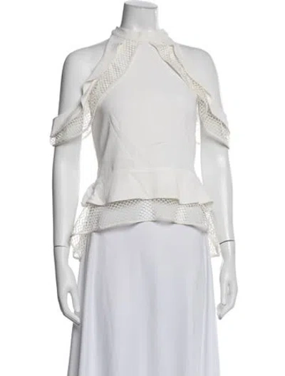 Pre-owned Simkhai Halterneck Three-quarter Sleeve Crop Top In White