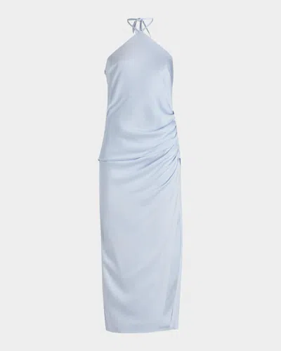 Simkhai Hansel Ruched Satin Halter Maxi Dress In Blue