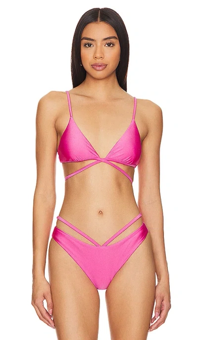 Simkhai Harlen Tie Front Bikini Top In Pink