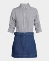 Simkhai Women's Harlowe Cotton Combo Denim Shirt Dress In Indigo Stripe Multi