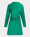 Simkhai Harpor Long-sleeve Draped Satin Mini Dress In Green
