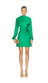 Simkhai Harpor Long-sleeve Draped Satin Mini Dress In Green