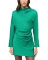 Simkhai Harpor Long-sleeve Draped Satin Mini Dress In Green