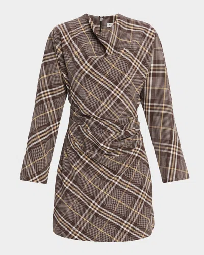 Simkhai Harpor Satin Long-sleeve Mini Dress In Brown